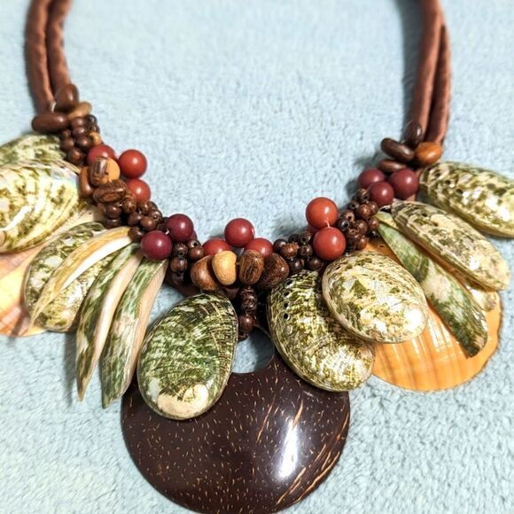 Vintage Artisan Made Natural Shells and Seeds Necklaces on a Satin Cord - Picture 8 of 14